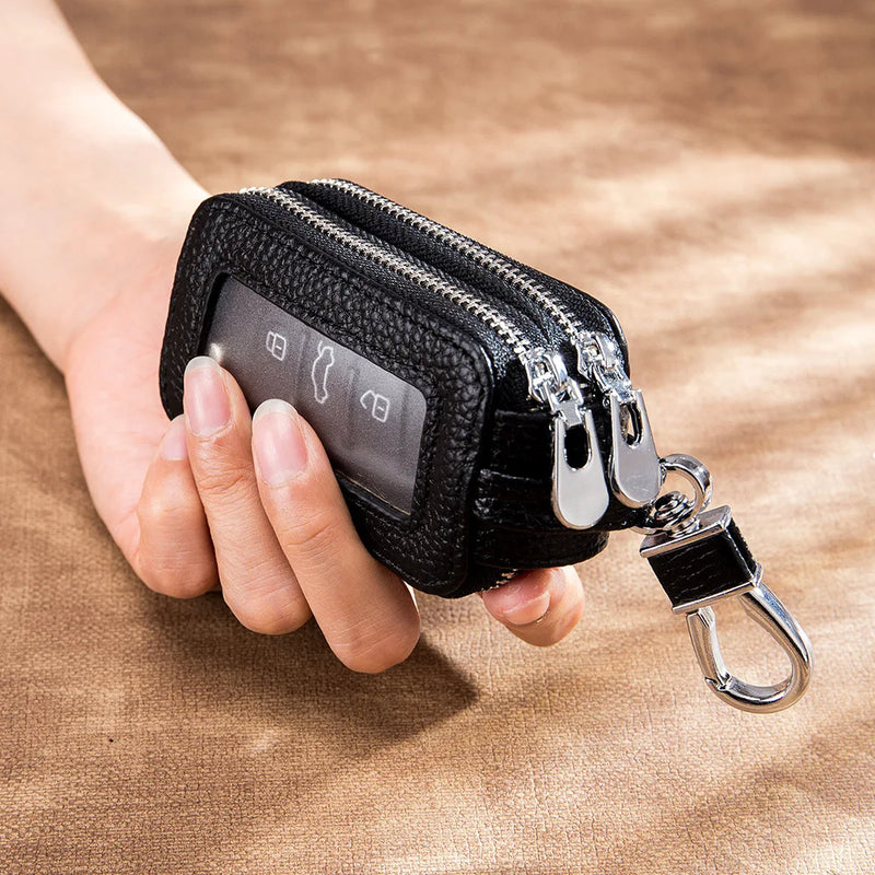 נרתיק מפתחות לרכב מעור בקר עם רוכסן