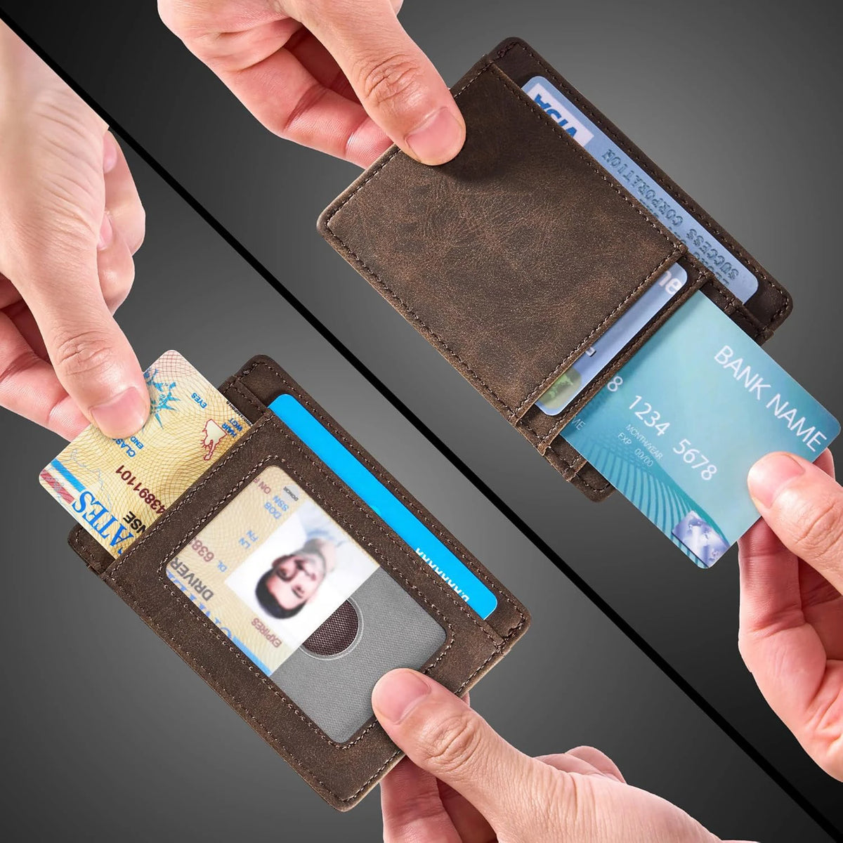 מחזיק כרטיסים לכיס הקדמי מעור קרייזי הורס עם RFID – תמונה 2