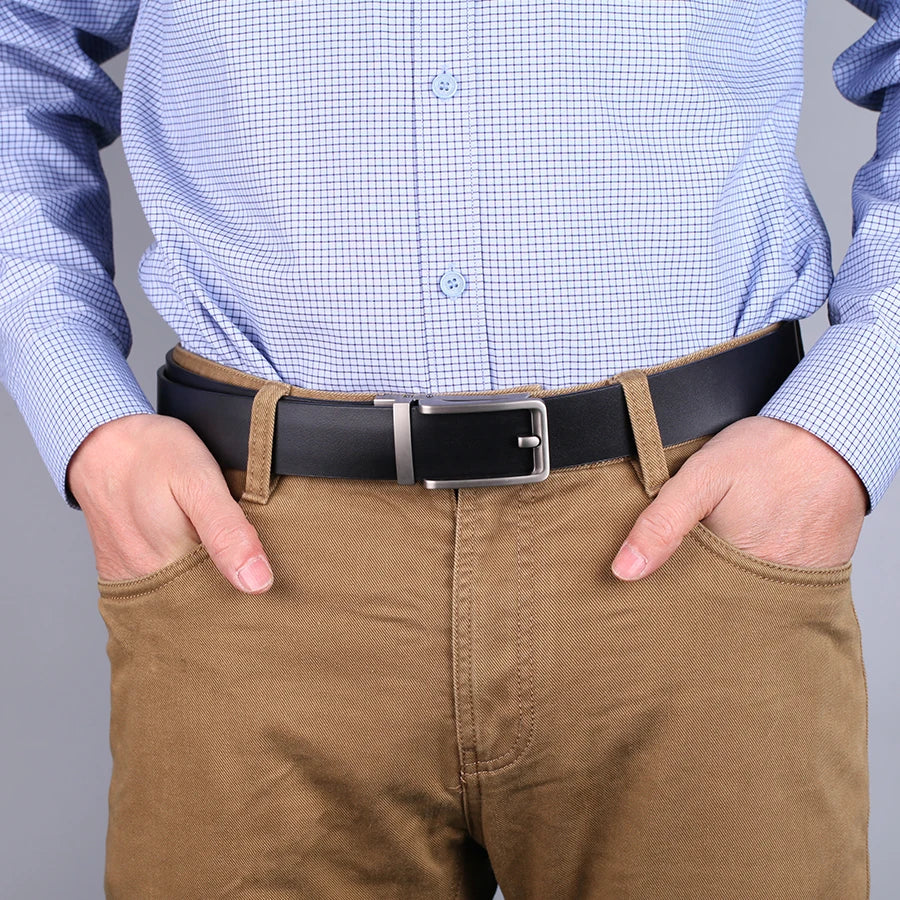חגורת עור בקר עם אבזם אוטומטי מלוטש – תמונה 4